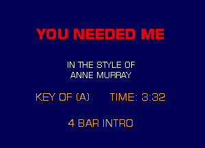 IN THE STYLE OF
ANNE MURRAY

KEY OF (A) TIME 382

4 BAR INTRO