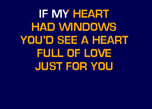 IF MY HEART
HAD WINDOWS
YOU'D SEE A HEART
FULL OF LOVE
JUST FOR YOU