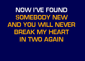 NOW I'VE FOUND
SOMEBODY NEW
AND YOU WILL NEVER
BREAK MY HEART
IN TWO AGAIN