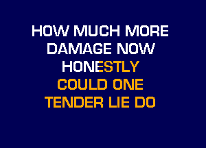 HOW MUCH MORE
DAMAGE NOW
HONESTLY

COULD ONE
TENDER LIE DO
