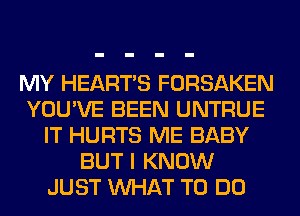 MY HEARTS FORSAKEN
YOU'VE BEEN UNTRUE
IT HURTS ME BABY
BUT I KNOW
JUST WHAT TO DO