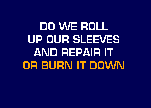 DO WE ROLL
UP OUR SLEEVES
AND REPAIR IT
OR BURN IT DOWN

g
