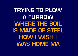 TRYING TO PLOW
A FURROW
WHERE THE SOIL
IS MADE OF STEEL
HOWI WSH I

WAS HUME MA I