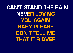 I CAN'T STAND THE PAIN
NEVER LOVING
YOU AGAIN
BABY PLEASE
DON'T TELL ME
THAT ITS OVER