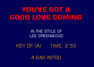IN THE STYLE OF
LEE GREENWOOD

KEY OF (A) TIME 2158

4 BAR INTRO