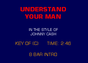 IN THE STYLE OF
JOHNNY CASH

KEY OF (C) TIME 248

8 BAR INTRO