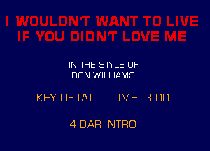 IN THE STYLE OF
DUN WILLIAMS

KEY OF EA) TIMEI 300

4 BAR INTRO
