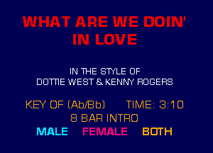 IN THE STYLE OF

BONE WEST 8 KENNY ROGERS

KEY OF (AblB b1

MALE

8 BAR INTRO

TlMEi 310

BOTH