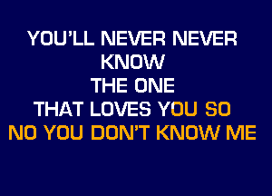 YOU'LL NEVER NEVER
KNOW
THE ONE
THAT LOVES YOU 80
N0 YOU DON'T KNOW ME