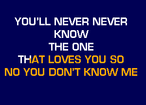 YOU'LL NEVER NEVER
KNOW
THE ONE
THAT LOVES YOU 80
N0 YOU DON'T KNOW ME