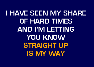 I HAVE SEEN MY SHARE
0F HARD TIMES
AND I'M LETTING
YOU KNOW
STRAIGHT UP
IS MY WAY