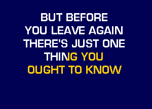 BUT BEFORE
YOU LEAVE AGAIN
THERE'S JUST ONE

THING YOU

OUGHT TO KNOW