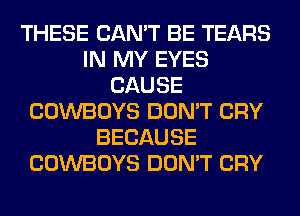 THESE CAN'T BE TEARS
IN MY EYES
CAUSE
COWBOYS DON'T CRY
BECAUSE
COWBOYS DON'T CRY