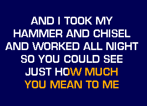AND I TOOK MY
HAMMER AND CHISEL
AND WORKED ALL NIGHT
SO YOU COULD SEE
JUST HOW MUCH
YOU MEAN TO ME