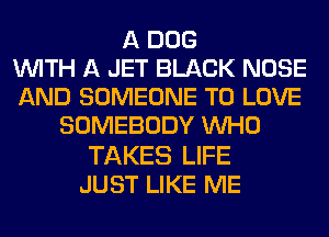 A DOG
WITH A JET BLACK NOSE
AND SOMEONE TO LOVE
SOMEBODY WHO

TAKES LIFE
JUST LIKE ME