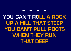 YOU CAN'T ROLL A ROCK
UP A HILL THAT STEEP
YOU CAN'T PULL ROOTS
WHEN THEY RUN
THAT DEEP