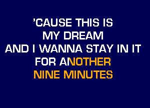 'CAUSE THIS IS
MY DREAM
AND I WANNA STAY IN IT
FOR ANOTHER
NINE MINUTES