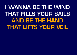 I WANNA BE THE WIND
THAT FILLS YOUR SAILS
AND BE THE HAND
THAT LIFTS YOUR VEIL