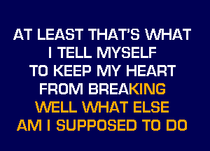 AT LEAST THAT'S WHAT
I TELL MYSELF
TO KEEP MY HEART
FROM BREAKING
WELL WHAT ELSE
AM I SUPPOSED TO DO