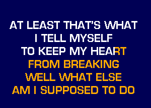 AT LEAST THAT'S WHAT
I TELL MYSELF
TO KEEP MY HEART
FROM BREAKING
WELL WHAT ELSE
AM I SUPPOSED TO DO