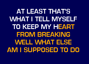 AT LEAST THAT'S
WHAT I TELL MYSELF
TO KEEP MY HEART
FROM BREAKING
WELL WHAT ELSE
AM I SUPPOSED TO DO