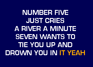 NUMBER FIVE
JUST CRIES
A RIVER A MINUTE
SEVEN WANTS TO
TIE YOU UP AND
BROWN YOU IN IT YEAH