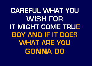 CAREFUL WHAT YOU

WISH FOR
IT MIGHT COME TRUE
BOY AND IF IT DOES
MIHAT ARE YOU

GONNA DO