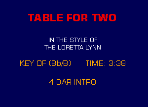 IN THE STYLE OF
THE LORETTA LYNN

KEY OF (BbeJ TIME 338

4 BAP! INTRO