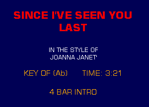 IN THE STYLE OF
JOANNA JANET

KEY OF (Ab) TIME 321

4 BAR INTRO