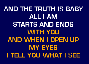 AND THE TRUTH IS BABY
ALL I AM
STARTS AND ENDS
INITH YOU
AND INHEN I OPEN UP
MY EYES
I TELL YOU INHAT I SEE