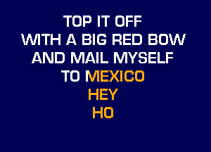 TOP IT OFF
WTH A BIG RED BOW
AND MAIL MYSELF

T0 MEXICO
HEY
HO