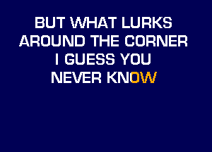 BUT WHAT LURKS
AROUND THE CORNER
I GUESS YOU
NEVER KNOW