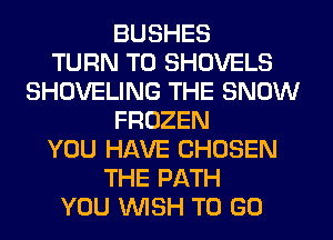 BUSHES
TURN T0 SHOVELS
SHOVELING THE SNOW
FROZEN
YOU HAVE CHOSEN
THE PATH
YOU WISH TO GO