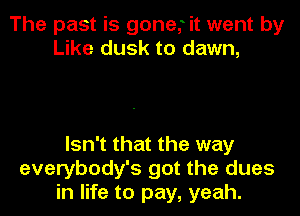 The past is gonet it went by
Like dusk to dawn,

Isn't that the way
everybody's got the dues
in life to pay, yeah.