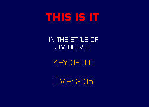 IN THE STYLE OF
JIM REEVES

KEY OF (DJ

TIME 3105