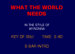 IN 114E STYLE OF
WYNONNA

KEY OF (8b) TIMEi 340

8 BAR INTRO