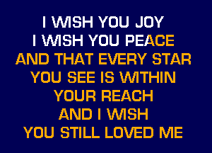 I INISH YOU JOY
I INISH YOU PEACE
AND THAT EVERY STAR
YOU SEE IS INITHIN
YOUR REACH
AND I INISH
YOU STILL LOVED ME