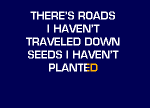 THERE'S ROADS
I HAVEN'T
TRAVELED DOWN
SEEDS I HAVEN'T
PLANTED

g