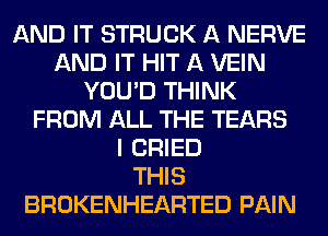 AND IT STRUCK A NERVE
AND IT HIT A VEIN
YOU'D THINK
FROM ALL THE TEARS
I CRIED
THIS
BROKENHEARTED PAIN