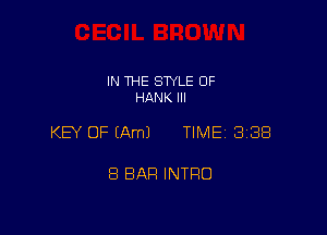 IN THE STYLE 0F
HANK Ill

KEY OF (Am) TIME 2388

8 BAH INTRO