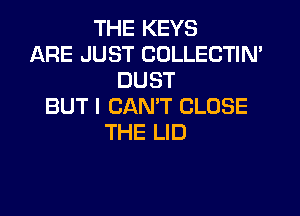 THE KEYS
ARE JUST COLLECTIN'
DUST
BUT I CAN'T CLOSE
THE LID
