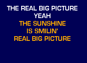 THE REAL BIG PICTURE
YEAH
THE SUNSHINE
IS SMILIM
REAL BIG PICTURE