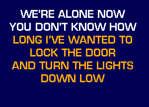 WERE ALONE NOW
YOU DON'T KNOW HOW
LONG I'VE WANTED TO
LOOK THE DOOR
AND TURN THE LIGHTS
DOWN LOW