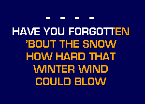 HAVE YOU FORGOTTEN
'BOUT THE SNOW
HOW HARD THAT

WNTER WND
COULD BLOW