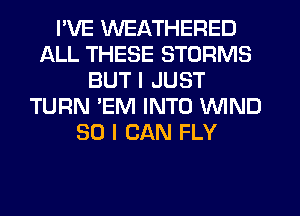 I'VE WEATHERED
ALL THESE STORMS
BUT I JUST
TURN 'EM INTO WIND
50 I CAN FLY