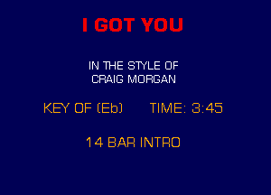 IN THE STYLE 0F
CRAIG MORGAN

KEY OF (Eb) TlMEi 345

14 BAR INTRO