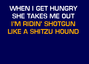 WHEN I GET HUNGRY
SHE TAKES ME OUT
I'M RIDIN' SHOTGUN

LIKE A SHI'IZU HOUND