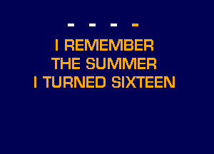 I REMEMBER
THE SUMMER

I TURNED SIXTEEN
