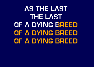 AS THE LAST
THE LAST
OF A DYING BREED
OF A DYING BREED
OF A DYING BREED

g