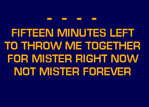 FIFTEEN MINUTES LEFT
T0 THROW ME TOGETHER
FOR MISTER RIGHT NOW

NOT MISTER FOREVER